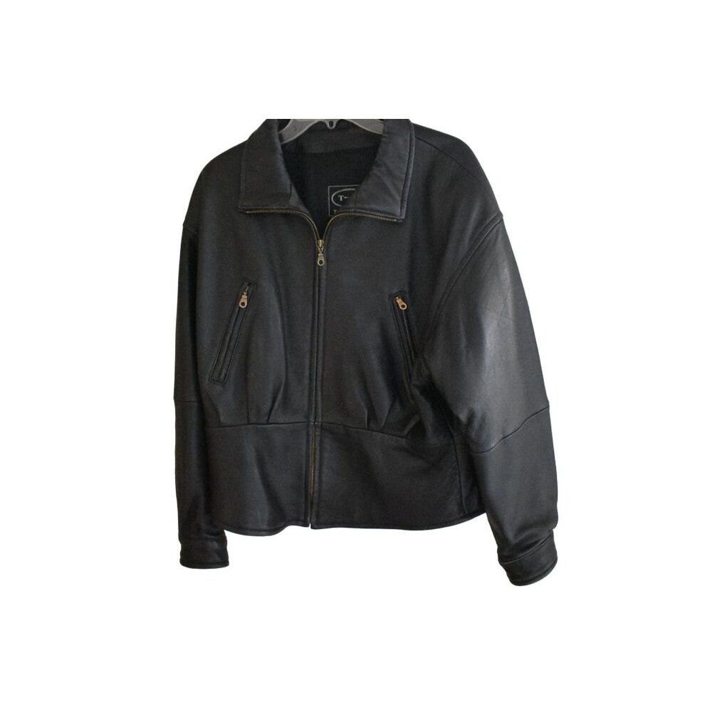 Vintage Women's Tannery West Black Leather Moto Jacket L